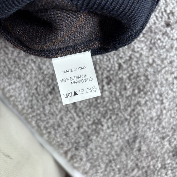 Scott Barber Sweater Men M Dark Blue Argyle 1/4 Zip Pullover Merino Wool Italy - Picture 3 of 5